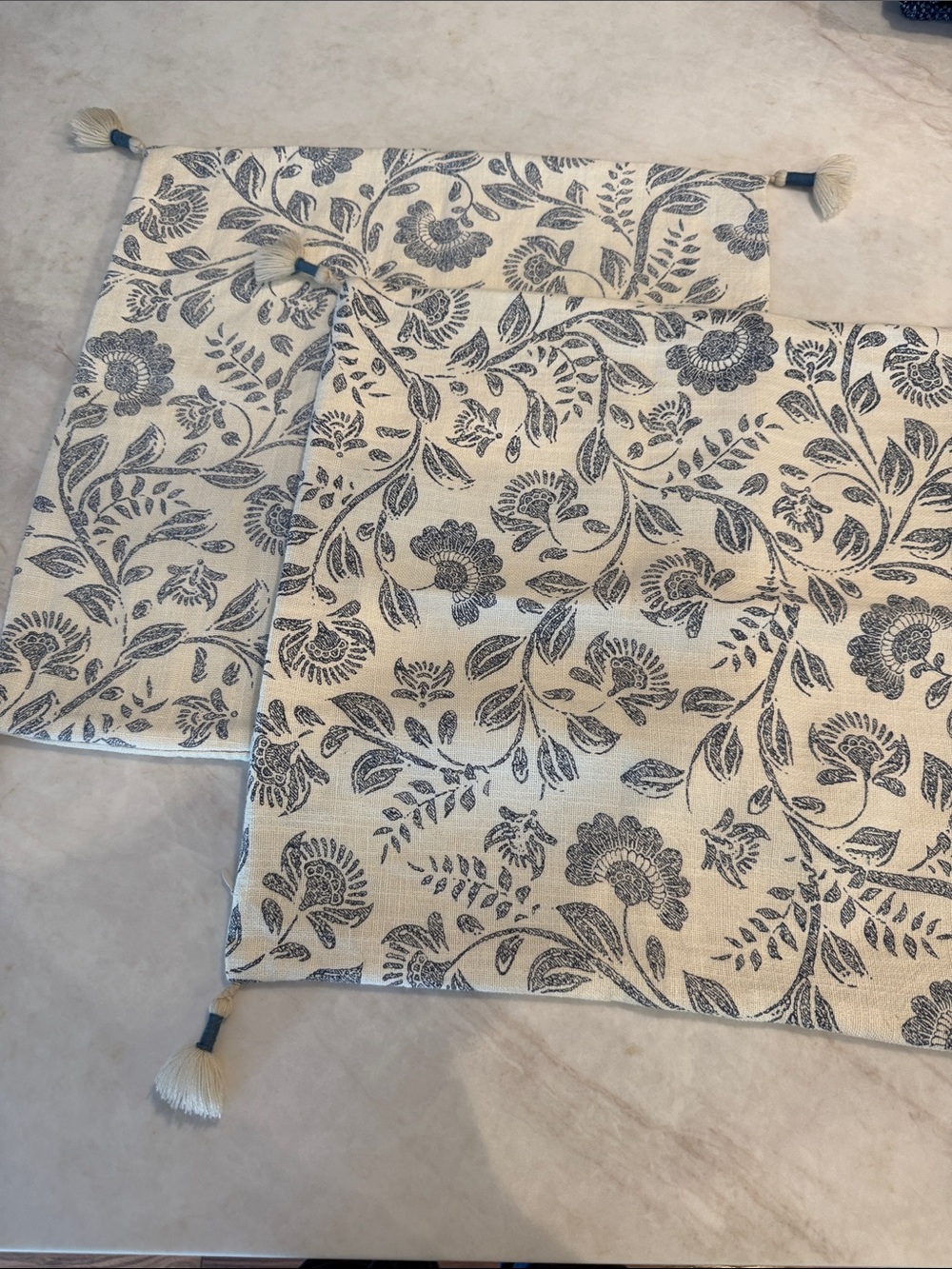 Threshold cream and blue Floral accent pillow covers… Set of two